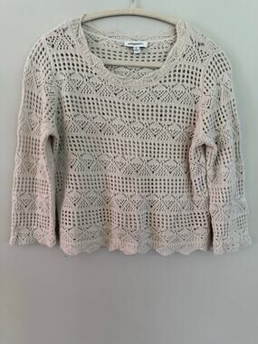 Freshman Open Knit Crochet Sweater Off White Boho Cottagecore Size M